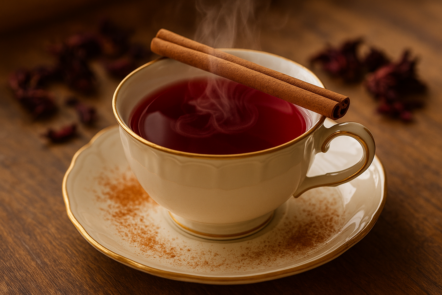 cup of hibiscus tea with cinnamon