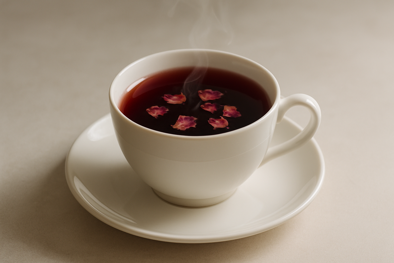 cup of rose tea dark red not super frilly
