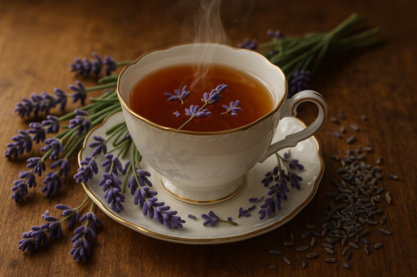 earl grey cup of tea with lavender